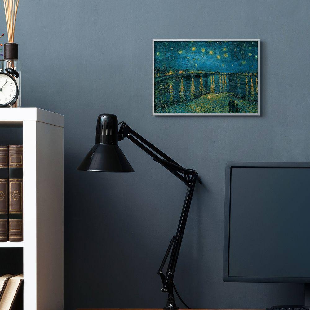 Classic Starry Night Over the Rhone Gray Framed Canvas Print