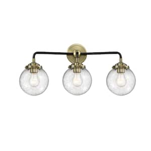 Beacon 24 in. 3-Light Black Antique Brass Vanity Light with Seedy Glass Shade