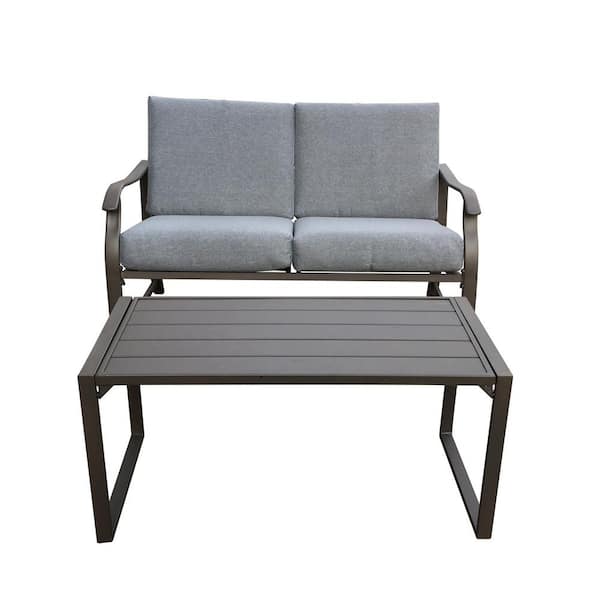 Willit 2-Piece Metal Patio Conversation Sofa Set with Gray Cushions
