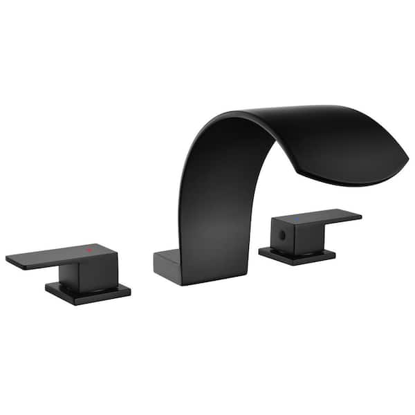 2-Handle Deck-Mount Waterfall Roman Tub Faucet in Matte Black