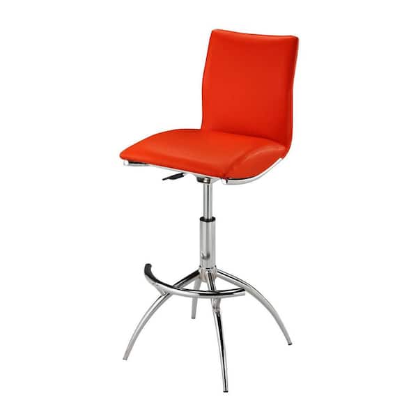 HomeRoots 26 in. Red Low Back Metal Adjustable Height Bar Chair with Faux Leather Seat Set of 2