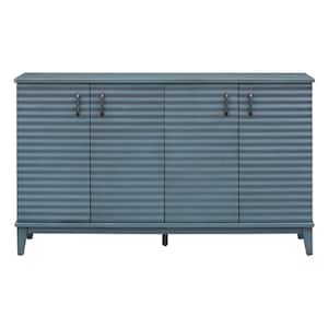 60 in. W x 18 in. D x 36 in. H Navy Blue Linen Cabinet with 4-Door Large Storage, Adjustable Shelves and Metal Handles