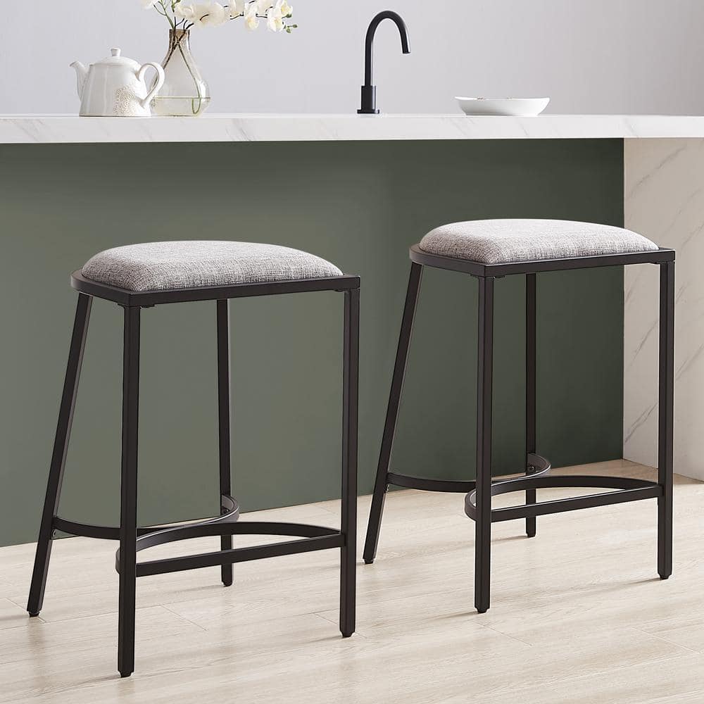 Gray and Matte Black Backless Counter Height Barstools Set