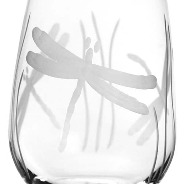 Clear/frosted wine glasses, flared top, etched curvy lines 9” high