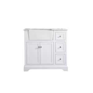 Timeless Home 36 in. W x 22 in. D x 34.75 in. H Single Bathroom Vanity Side Cabinet in White with White Marble Top