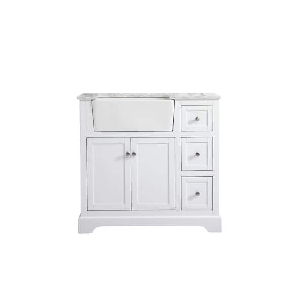 Unbranded Timeless Home 36 in. W x 22 in. D x 34.75 in. H Single Bathroom Vanity Side Cabinet in White with White Marble Top