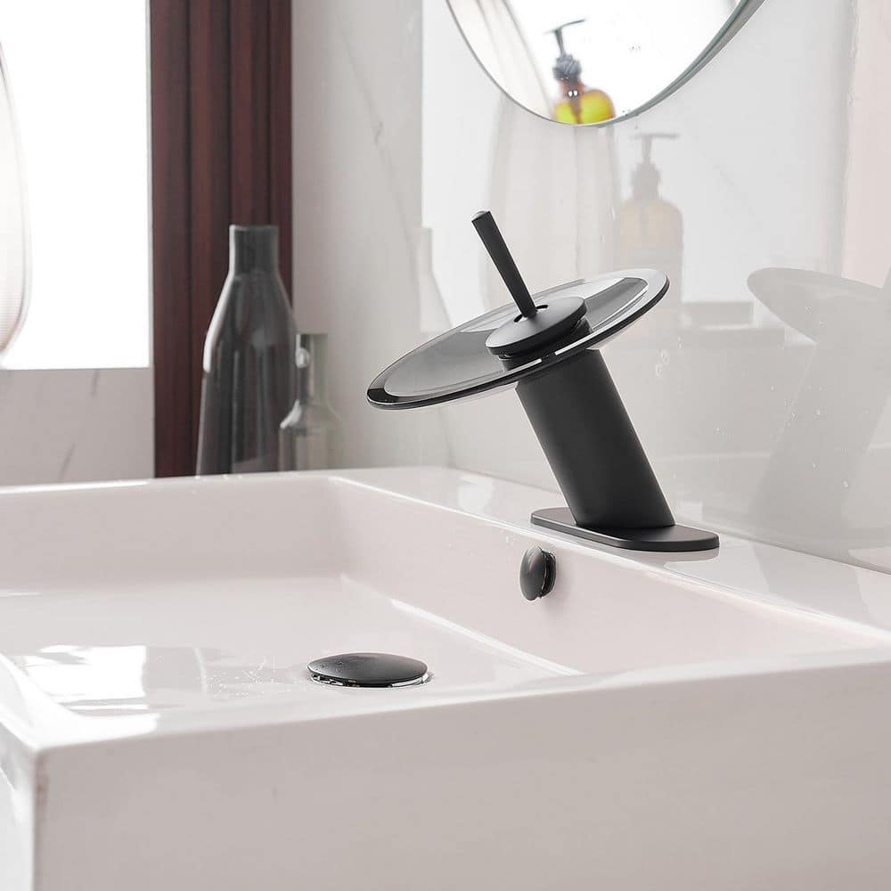 Matte Black Stainless Steel Waterfall Bathroom Faucet with Deck Plate