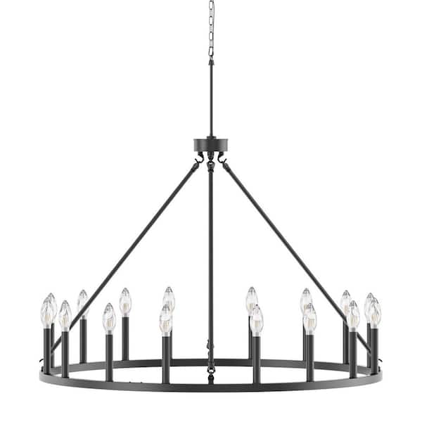 Maxax Bismarck 16 -Light Black Unique Wagon Wheel Chandelier with Wrought Iron Accents