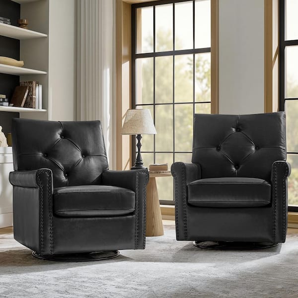 Germa Black Traditional Swivel Rocker Arm Chair with Nailhead Trim (Set of 2)