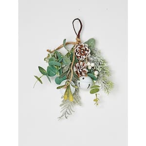 11 in. White Berries Pine Cone and Green Leaves Mini Teardrop