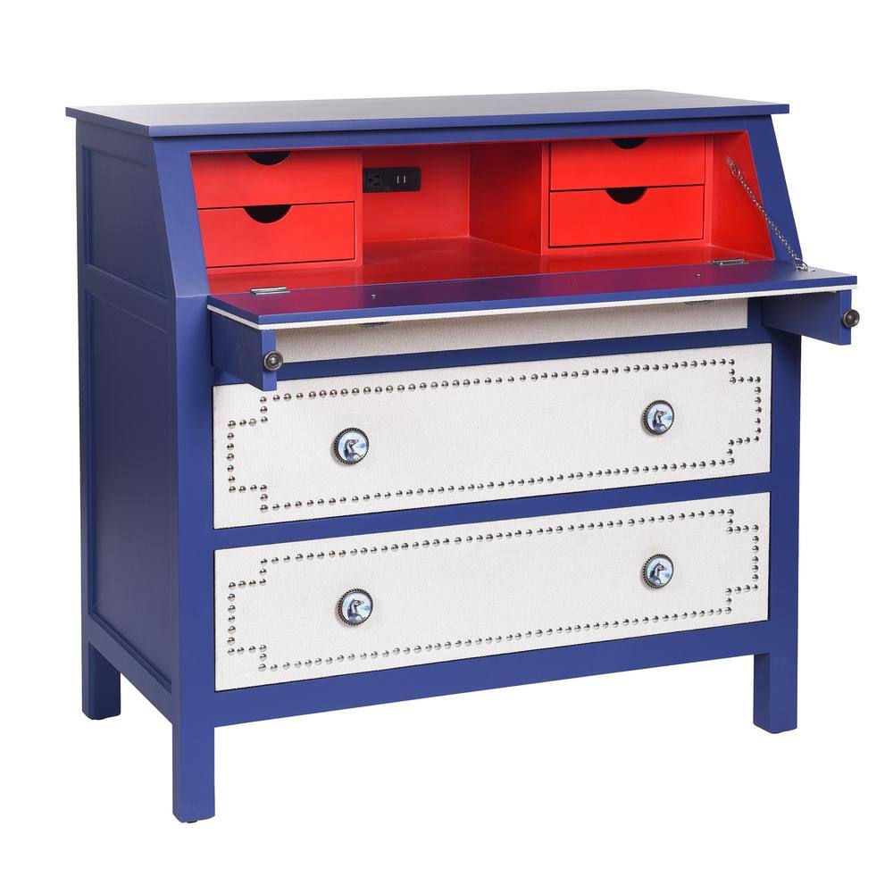 Dann Foley Medium Wood Blue and Cream Chest with USB Ports