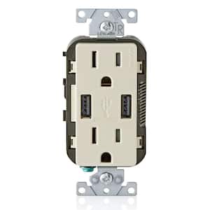 3.6A USB Dual Type A In-Wall Charger with 15 Amp Tamper-Resistant Outlets, Light Almond