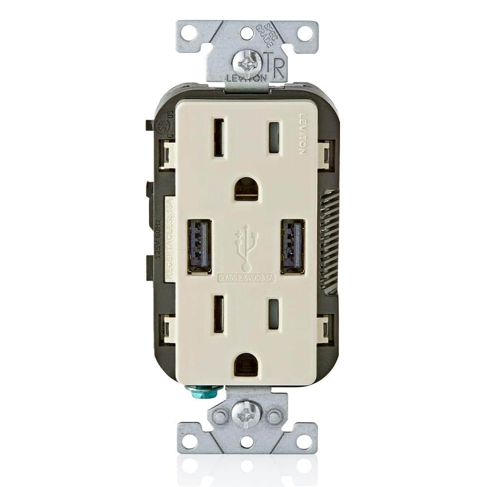 Leviton R08-T5632-0BT 15 Amp Light Almond USB & Receptacle Combination Outlet