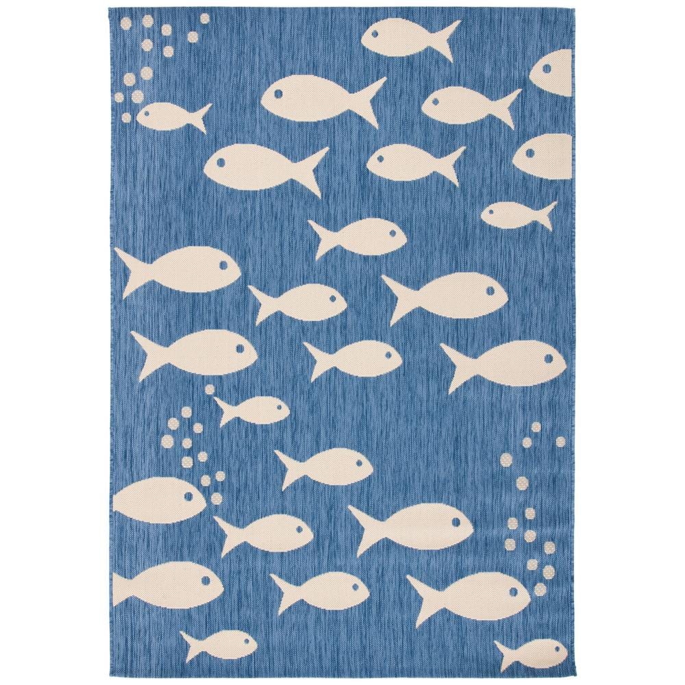 SAFAVIEH Courtyard Blue/Beige 5 ft. x 8 ft. Novelty Fish Indoor/Outdoor ...