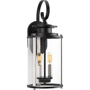 Squire Collection 2-Light Matte Black Clear Glass New Traditional Outdoor Medium Wall Lantern Light