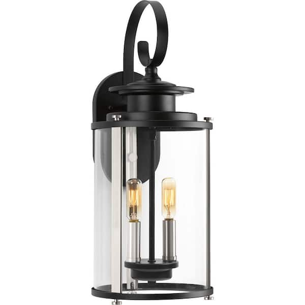 Progress Lighting Squire Collection 2-Light Matte Black Clear Glass New Traditional Outdoor Medium Wall Lantern Light