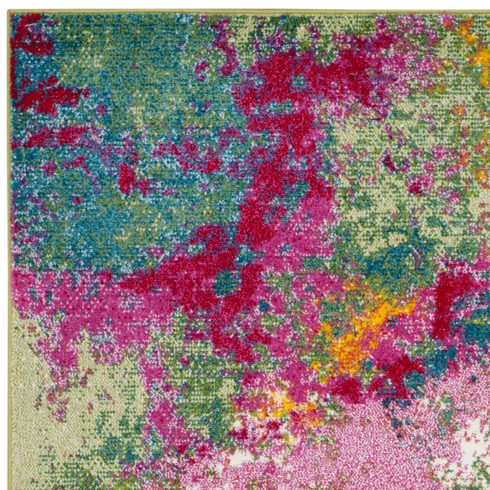 Abstract Euphoria Round Synthetic Rug in Green/Fuchsia - 59"