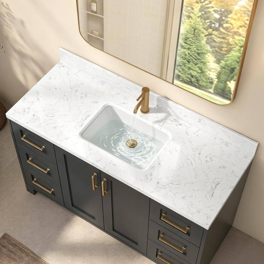 VELOR 54 in. W x 22 in. D Carrara White Quartz Bathroom Vanity Top Undermount Rectangular Single Sink White Countertop price history on PriceWatchPro