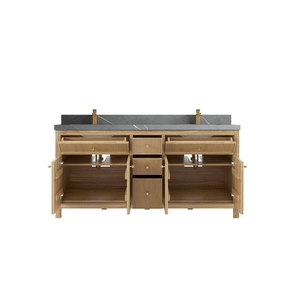Sonoma Teak 72'' Double Sink Bathroom Vanity with Gray Quartz Top
