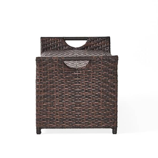 Noble House Wing 17 75 In Multi Brown Wicker Outdoor Bench 3986 - Wing Wicker Patio Storage Bench With Lid