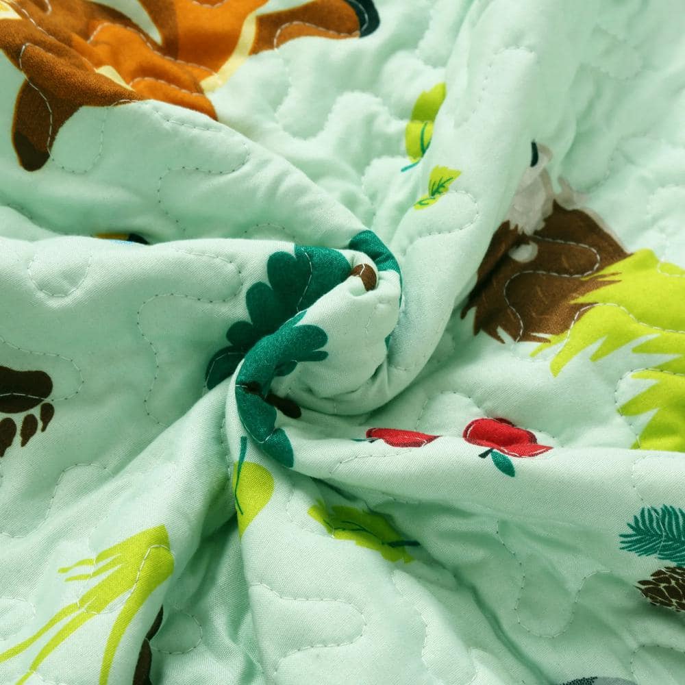 Twin Green Forest Reversible Kids Quilt Set