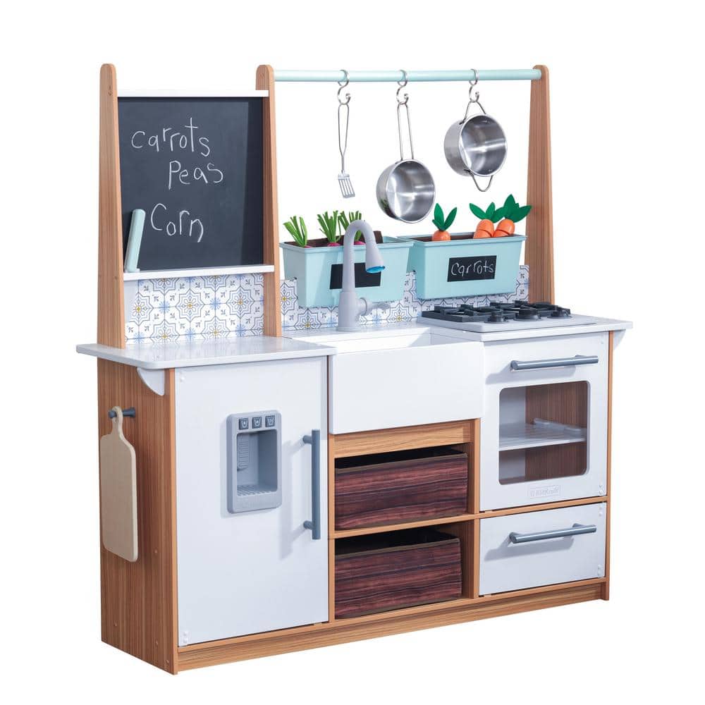 Farmhouse White and Wood Play Kitchen with Accessories