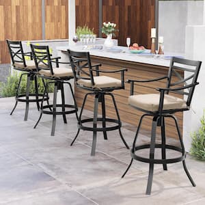 Swivel Cast Aluminum Outdoor Bar Stool with Sunbrella Canvas Antique Beige Cushion (4-Pack)