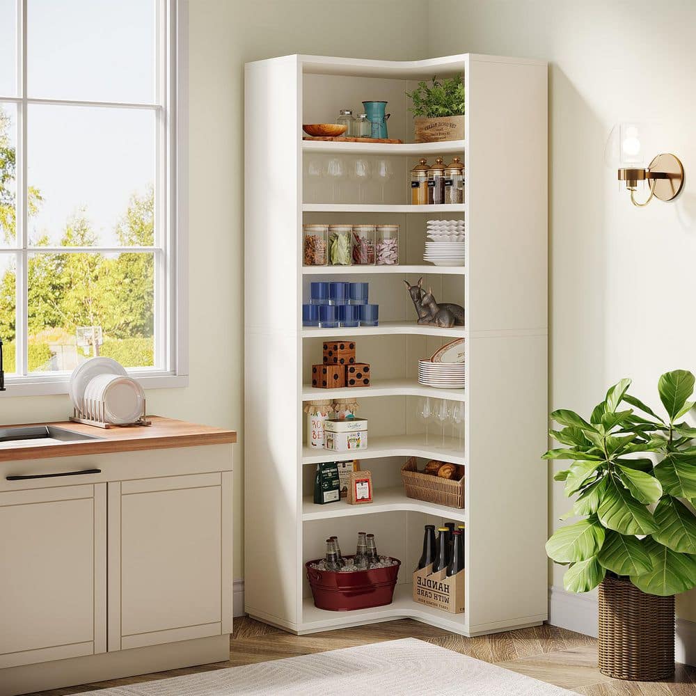 BYBLIGHT Eula 65 in. Tall White Wood 8-Shelf Etagere Standard