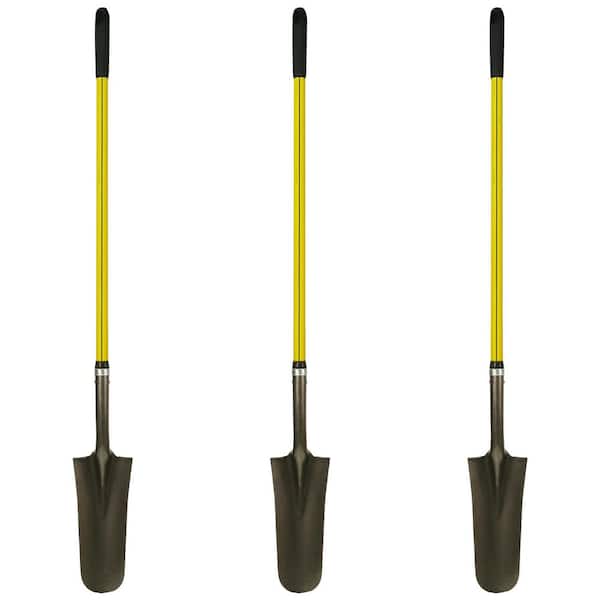 48 in. Classic Fiberglass Handle Industrial Grade 14 gal. Hollow Back Drain Steel Spade Forward-Turned Step (3-Pack)
