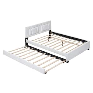 White Wooden Frame Queen Size Platform Bed with Twin Size Trundle