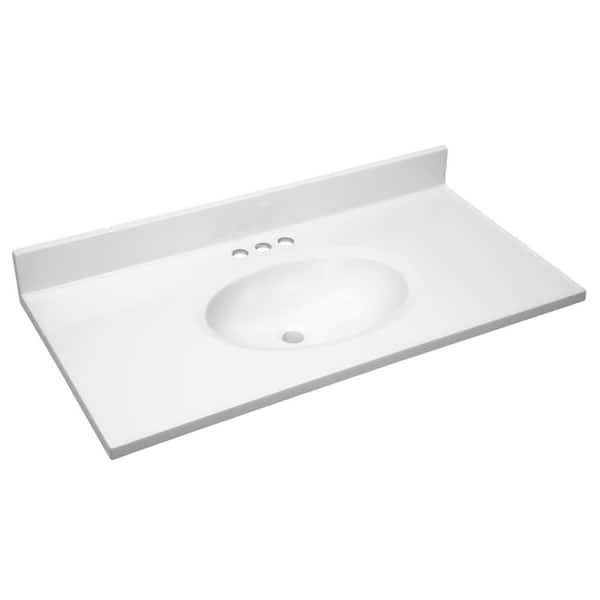 37 in. W x 19 in. D Cultured Marble Vanity Top in Solid White with Solid White Basin with 4 in. Faucet Spread