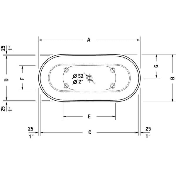 luv..63 Duravit Luv 63 in. x 29.5 in. Soaking Bathtub with Center Drain in