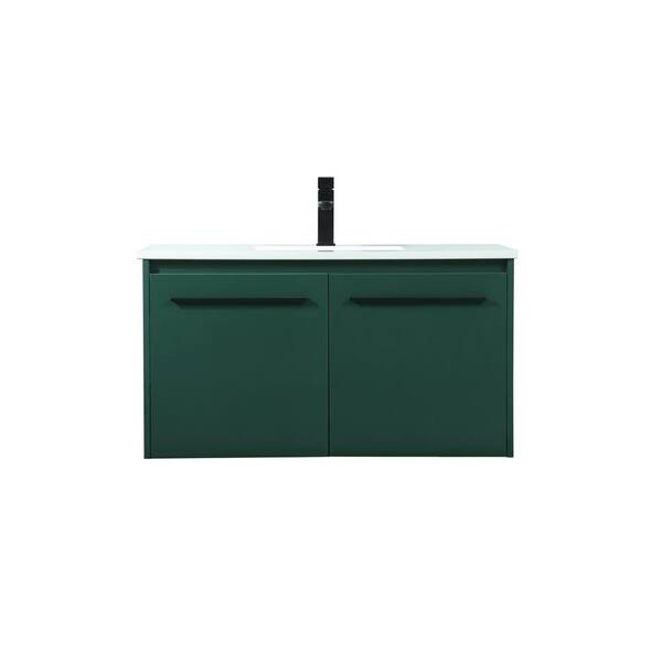 Unbranded Simply Living 36 in. W x 18 in. D x 19.7 in. H Bath Vanity in Green with Ivory White Engineered Marble Top