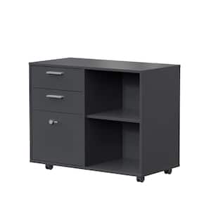 Gray File Cabinet With coded Lock, Mobile Lateral Filing Cabinet Office Desk, Printer Stand for Home Office
