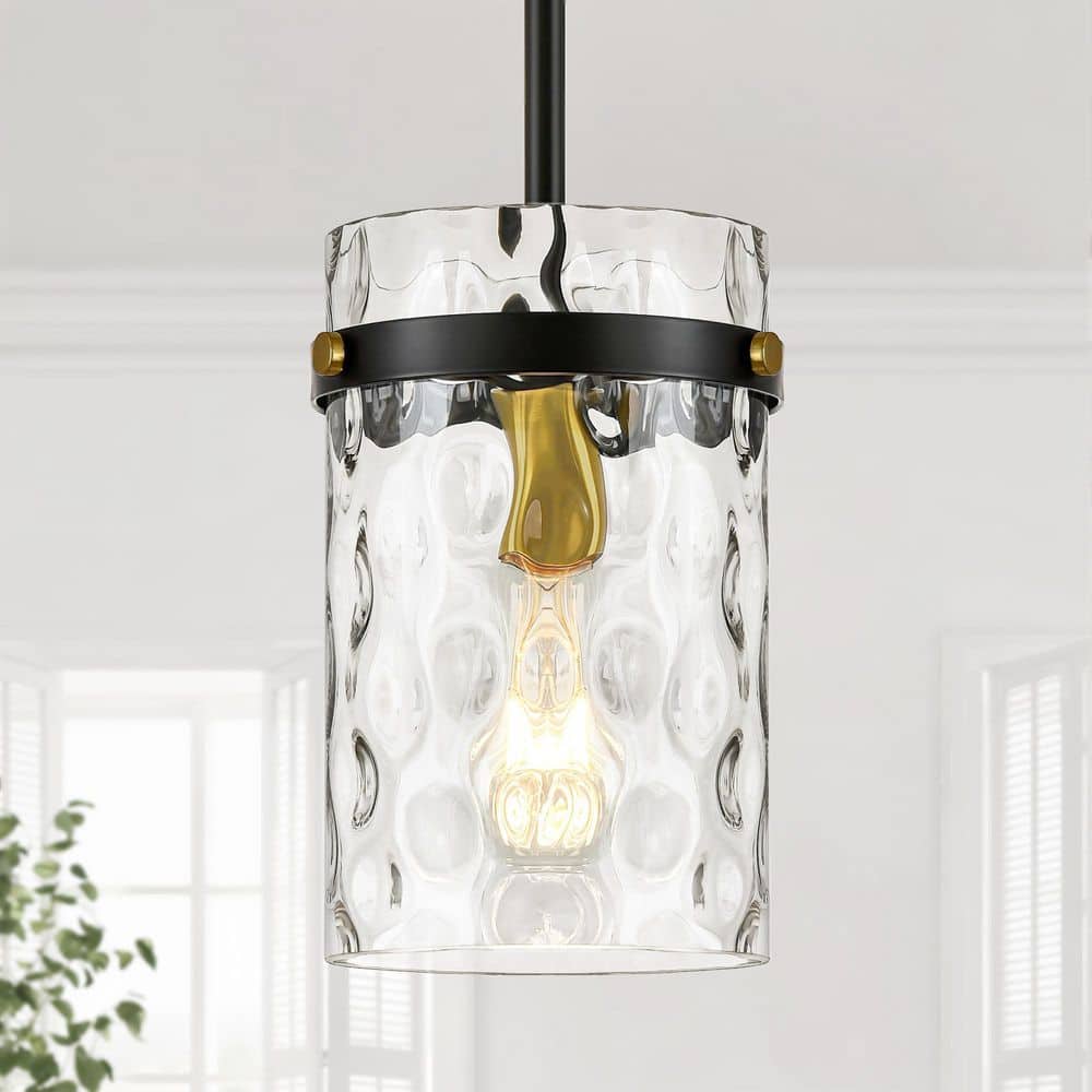 Jasslynn 60W Black Gold Modern Adjustable Pendant Light Fixture with Large Cylinder Glass Shade Kitchen Island price history on PriceWatchPro