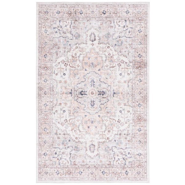 SAFAVIEH Arizona Peach/Beige 3 ft. x 5 ft. Distressed Border Ornate Machine Washable Area Rug