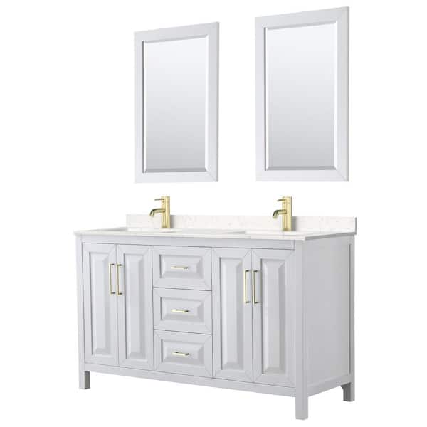 Wyndham Collection Daria 60 in. W x 22 in. D x 35.75 in. H Double Sink Bath Vanity in White with Carrara Cult. Marble Top and 24" Mirrors