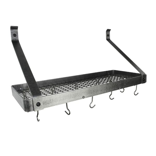Handcrafted 36 in. Gourmet Bookshelf Wall Rack with Straight Arm with 12-Hooks Hammered Steel