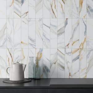 Elegance Gold Blue Subway 3.15 in. x 12.99 in. Matte Porcelain Marble look Floor and Wall Tile (9.04 sq. ft./Case)