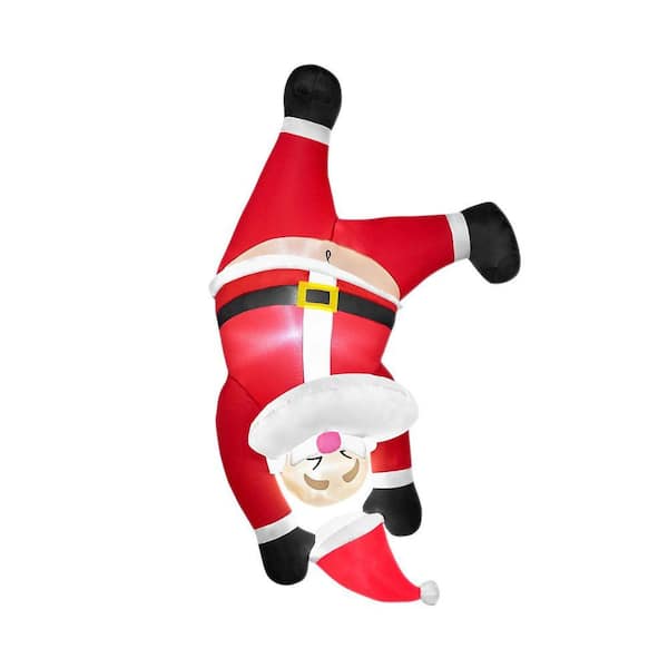 6 ft. Tall Hanging Christmas Santa Inflatables Decoration, Upside Down Santa, Blow Up Yard Decoration with Built-in LED