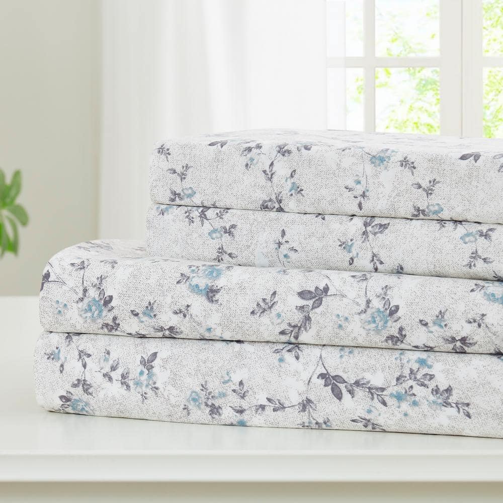 Kashmir Rose Blue Floral Microfiber Twin Sheet Set