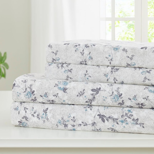 Modern Threads Printed 3-Piece Microfiber Sheet Set Kashmir Rose Blue Twin