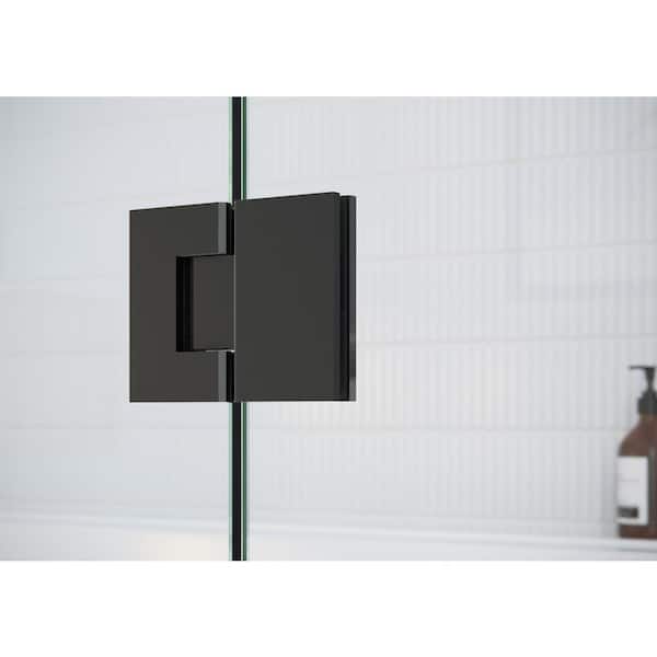 34 in. x 58 in. Frameless Glass Hinged Bathtub Door in Matte Black