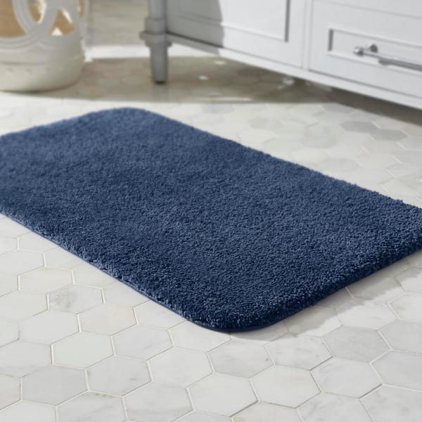 Home Decorators Collection Eloquence Navy 20 in. x 34 in. Nylon Machine Washable Bath Mat