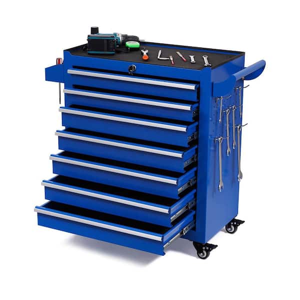 Boyel Living Blue 28.5 in. 7-Drawer Tool Storage Cabinet on Wheels