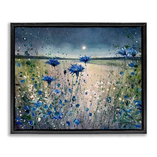 Stupell Industries Moon over Blooming Flowers by Jennifer Taylor Art 1-Piece Black Floater Frame Nature Graphic Art Print 21 in. x 17 in.