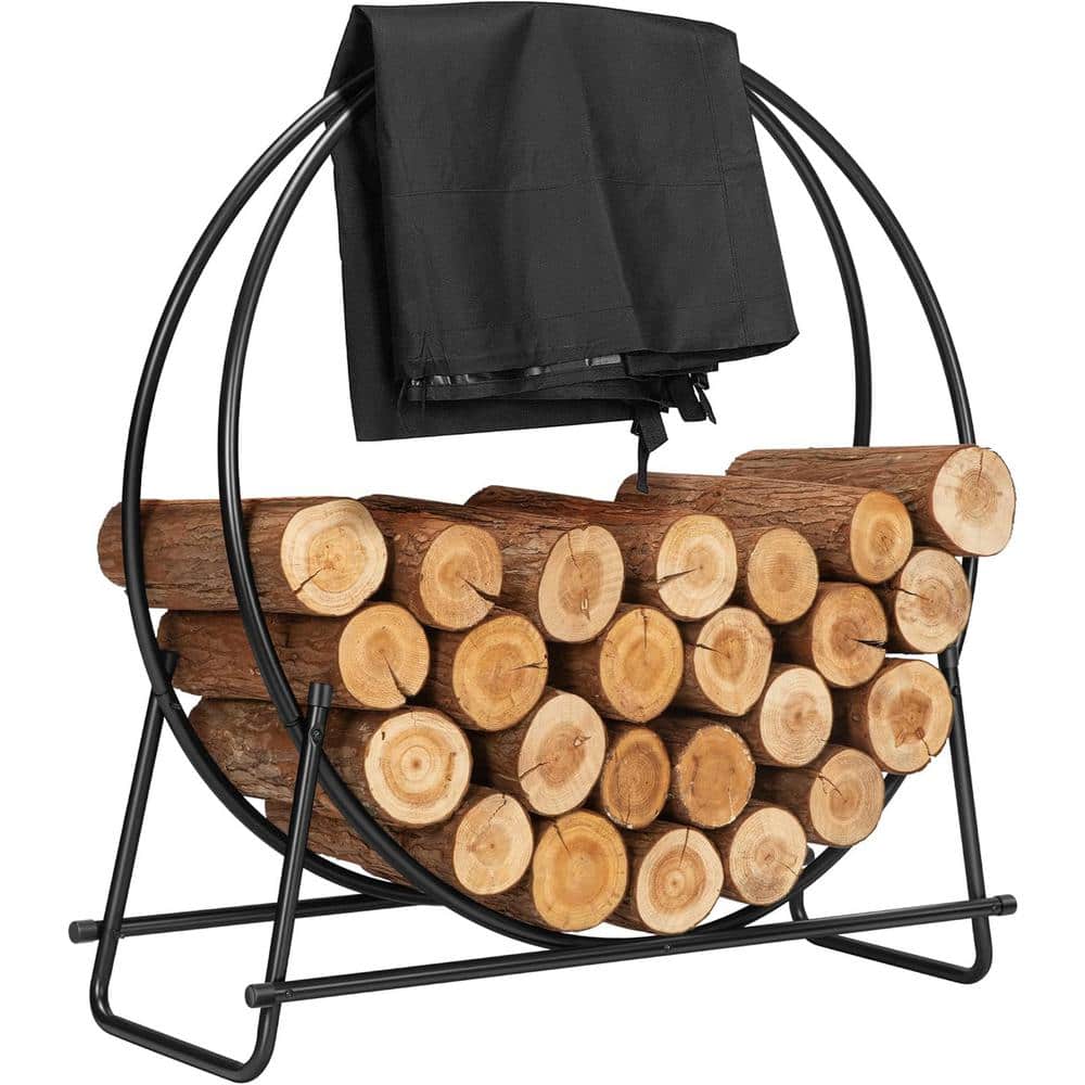 Black Iron 30 Inch Curved Log Hoop Firewood Rack