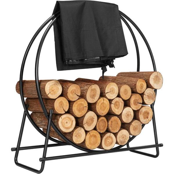thumbnail interactive-video image 1 of IClover 40" Log Hoop Firewood Rack Cover – Heavy Duty Waterproof UV Protector 1 of 2