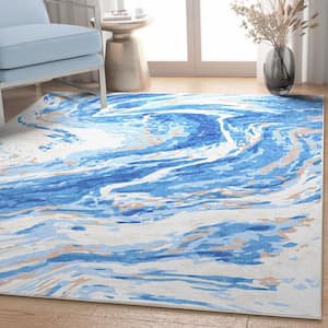 Blue 7 ft. 7 in. x 9 ft. 10 in. Abstract Dunes Retro Marble Flat-Weave Area Rug