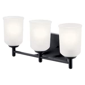 Shailene 21.25 in. 3-Light Black Traditional Bathroom Vanity Light with Satin Etched Glass